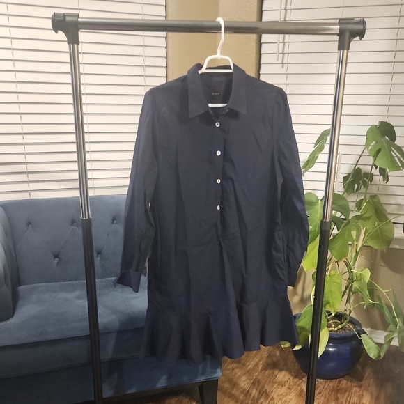 Quince Dresses & Skirts - Quince Navy Long Sleeve Ruffle Hem Shirt Dress